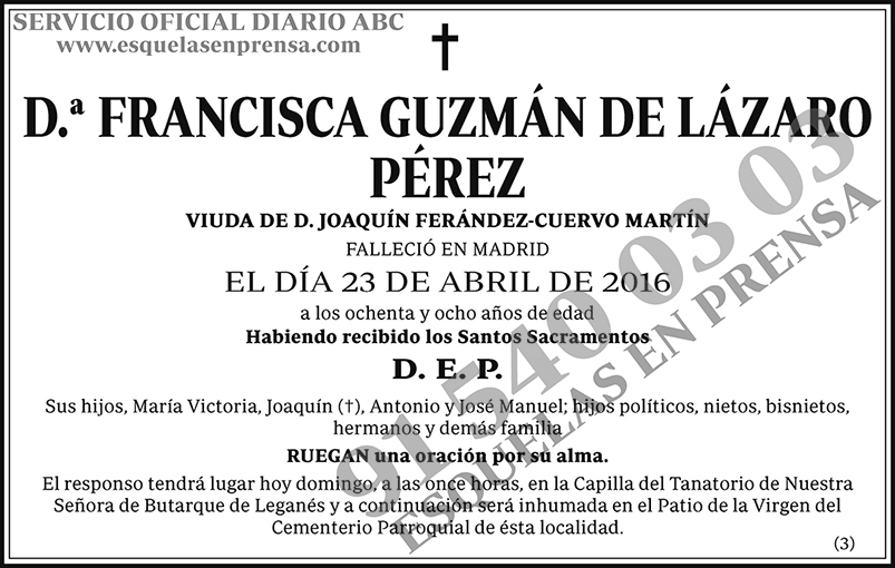 Francisca Guzmán de Lázaro Pérez